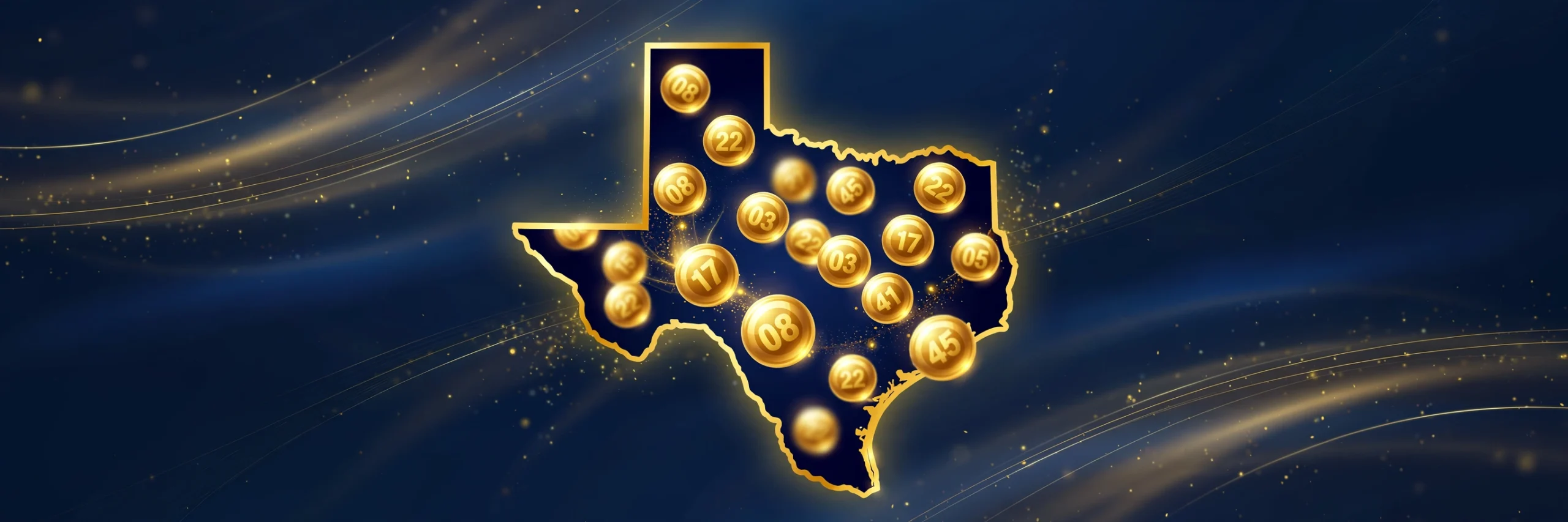 Texas Two Step lottery graphic — Texas state silhouette with lottery balls