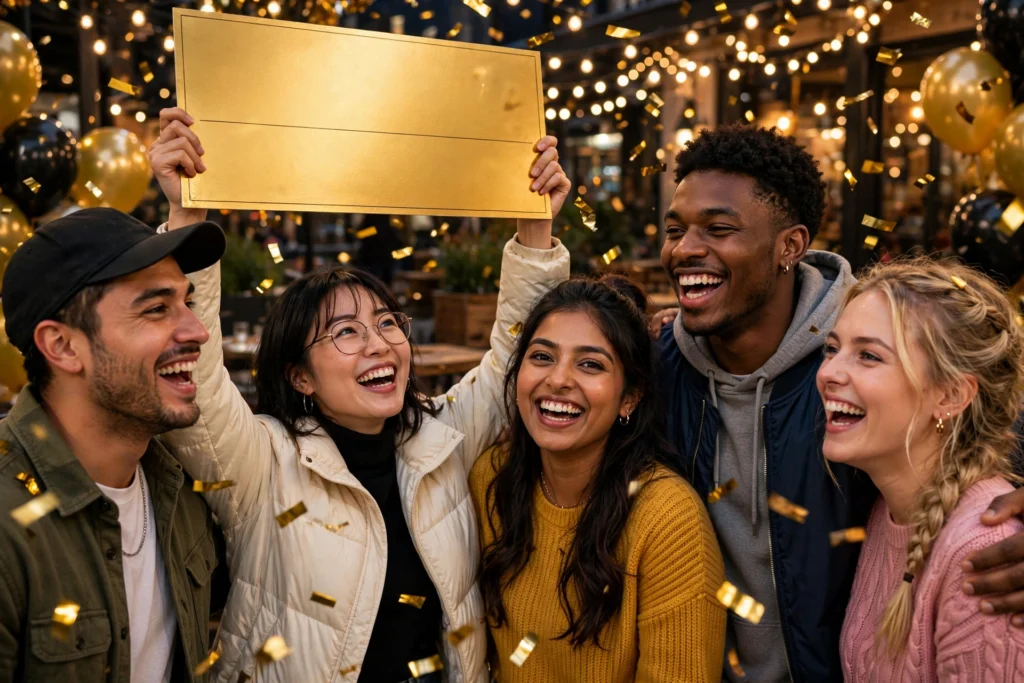Lottery jackpot winners celebrating