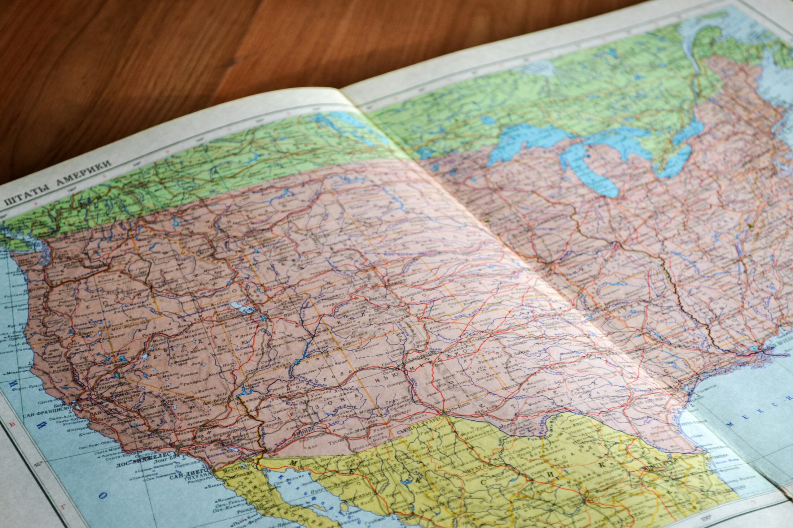 A paper map used to plan travel across state lines