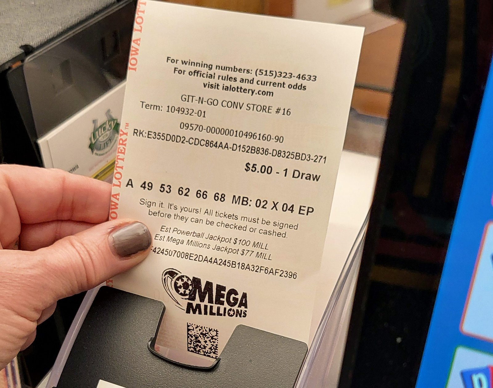 Sample Mega Millions ticket